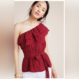 Anthropology Maeve Rita Ruffled One-Shoulder Top Small